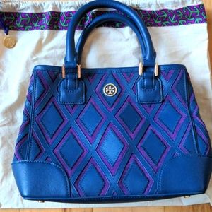 Tory Burch geometric leather suede purple blue handbag